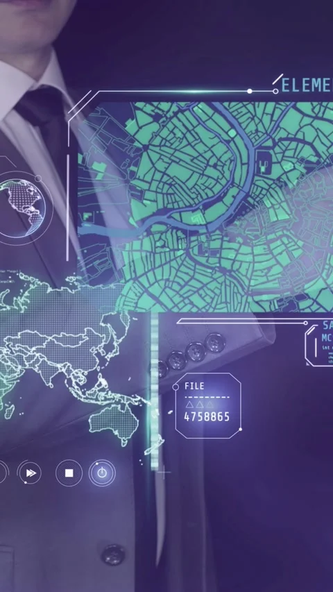 Working with a virtual panel of geolocation programs. 库存影片 247531580