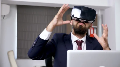 Working in virtual reality cyberspace Stock Footage 95227337