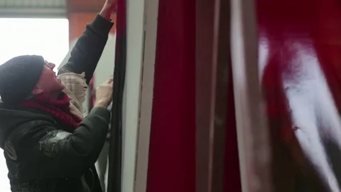 Working on wall Stock Footage 77051696