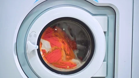 Working washing machines in a laundry Stock Footage 84096965