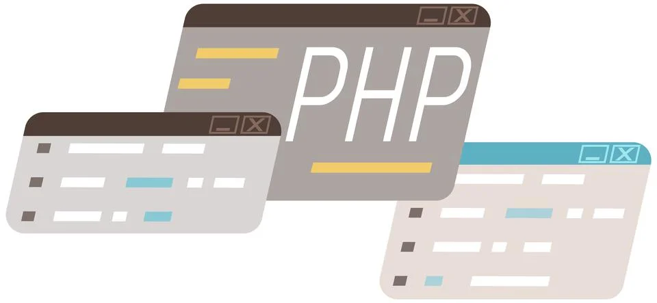 Working on web development. Concept of script coding and programming in php Stock Illustration