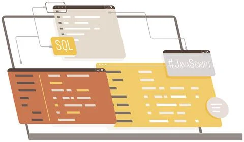 Working on web development. Concept of script coding and programming in php Stock Illustration