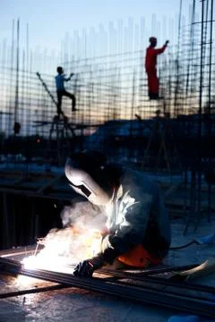 Working welder.  Foto stock