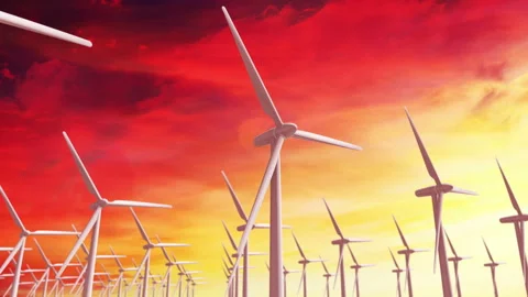 Working wind turbines against the evening sky with alpha channel. Stock Footage 108984869