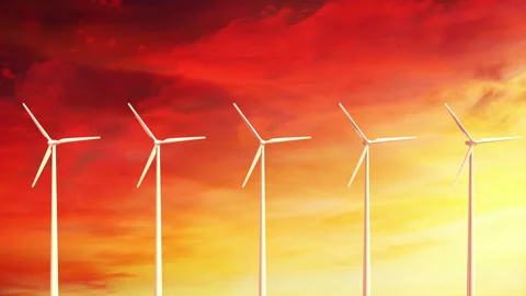 Working wind turbines against the evening sky with alpha channel. Stock-Footage 108985149