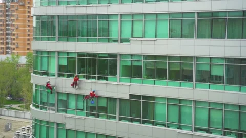 Working Window Cleaners Video stock 130508283