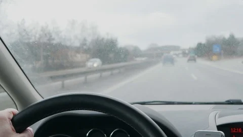 Working windshield wipes on dirty front window, driving car Stock Footage 103135695