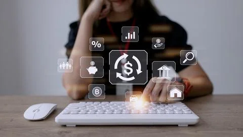 Working woman using a computer to Concept of fund financial investment mana.. Stock Photos