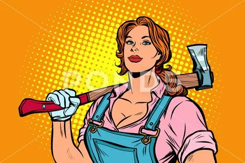 Working woman woodcutter with axe Stock Illustration