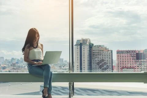 Working women use computer Stock Photos