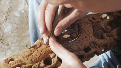 Working woodcarver Stock Footage 89161449