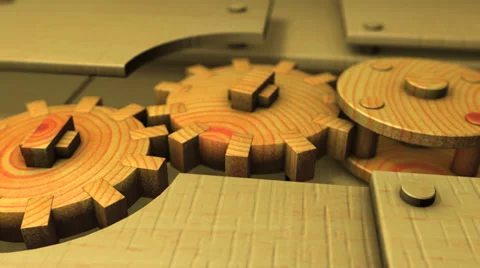 Working wooden gears device. Stock Footage 32007433