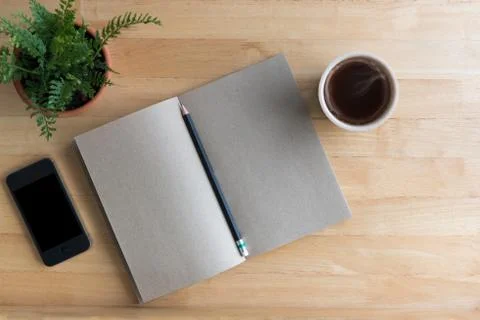 Working on a Wooden Table Stock Photos