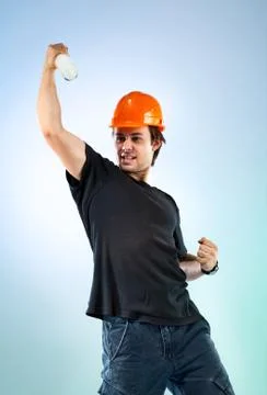 Workman with bottle Stock Photos