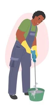 Workman builder in uniform mixing cement vector Stock Illustration