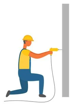 Workman with Drill, Working Man on Construction Stock Illustration