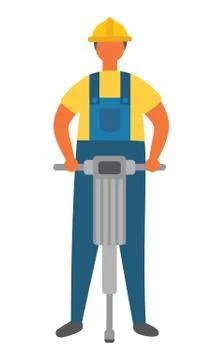 Workman Drilling Ground, Working Man at Job Vector Stock Illustration