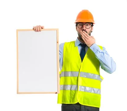 Workman holding empty placard Stock Photos