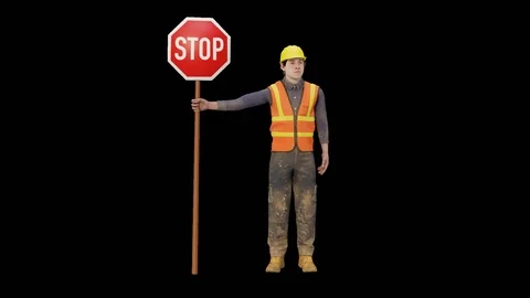 Workman holding a stop sign Stock Footage 120203709
