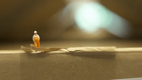 Workman (miniature model) standing on edge of cardboard box Stock-Footage 102554862