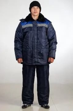 Workman  posing in overalls. Foto stock