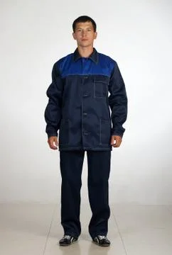 Workman  posing in overalls. Foto stock
