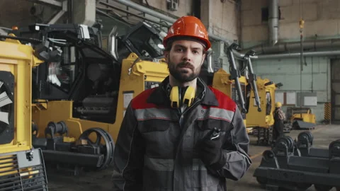 Workman Posing at Plant Stock Footage 197588132