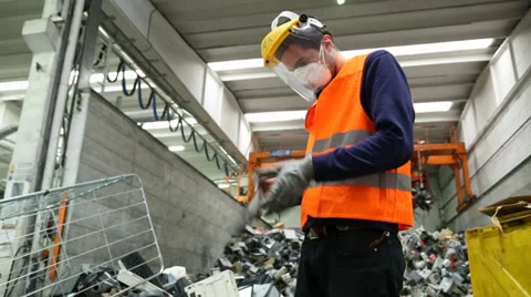 Workman Puts on Protective Gloves Electronic Waste Plant Stock-Footage 39241989
