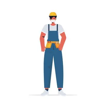 Workman in uniform wearing mask to prevent coronavirus pandemic labor day Illustrazione stock