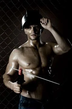 Workman welder Foto stock
