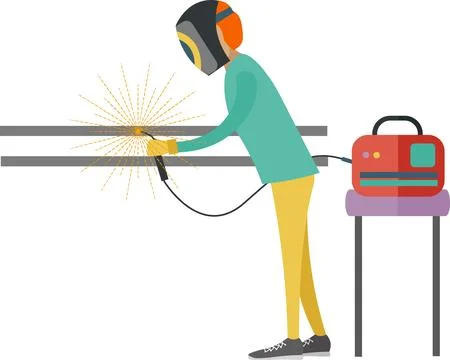 Workman welding pipes vector icon isolated on white Stock Illustration