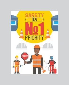 Workmen builders and engineers with tools or equipment poster vector Stock Illustration