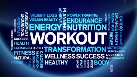 Workout animated word cloud,animation kinetic typography text seamless loop. Stock Footage 169286701