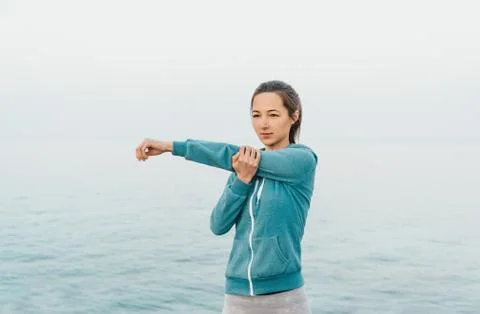 Workout on background of sea Stock Photos