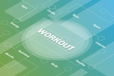 Workout concept words isometric 3d word text concept with some related text a 스톡 일러스트