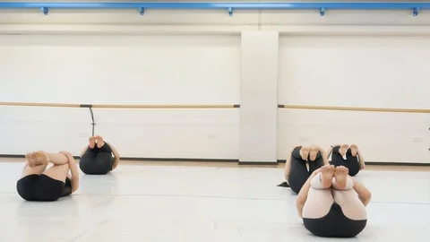 Workout dance: exercises with legs. close up of beautiful legs of girls dancers Stock Footage 106007512