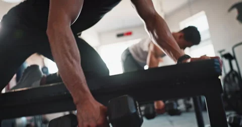 Workout, dumbbell and personal trainer with people in gym for training, exercise Stock Footage 290051317