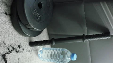 Workout With Dumbbells at Home Stock Footage 130870716
