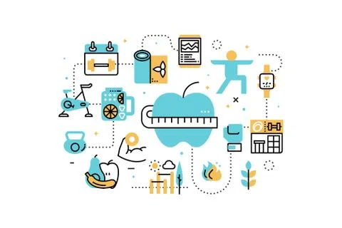 Workout exercise and diet line icons illustration Stock Illustration