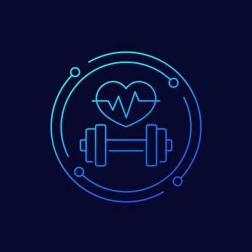 Workout heart rate icon, pulse during training, linear vector design Stock Illustration