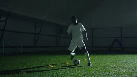 Workout of junior national team, young african american guy practicing dribbling Stock Footage 229933352