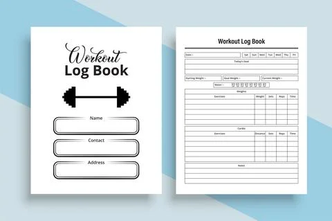 Workout log book KDP interior. Gym workout tracker notebook interior. KDP int Stock Illustration