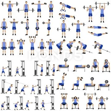 Workout man set. Glutes workout illustration. Male doing fitness