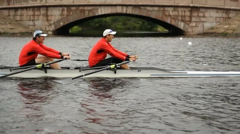 Workout in the Men's pairs rowing, Close-up Stock Footage 11374013