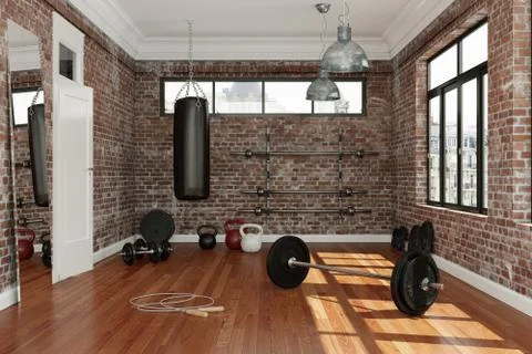 Workout Room with different Weight Lifting Equipment dumbbell, barbell Illustrazione stock