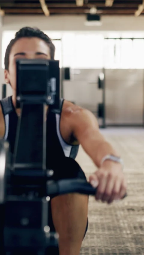 Workout, rowing machine and woman in gym for energy, wellness or sports for body Stock Footage 323525683