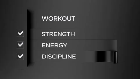 Workout strength energy discipline Checklist Banner writing text fitness and Vídeos de archivo 337624040