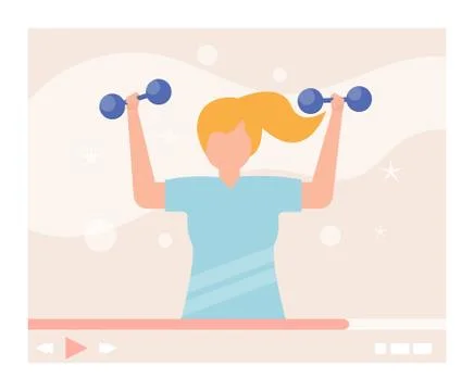 Workout video tutorial, internet blog, vector illustration. Online training with 스톡 일러스트