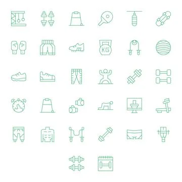 Workout Visual Pack containing 32 Thin Line Pixel Optimized Vector Icons Stock Illustration