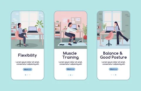 Workout in workplace onboarding mobile app screen flat vector template Stock-Illustration